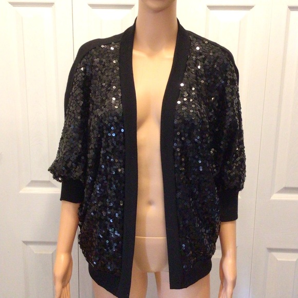 Sievercute Womens Black Sequin Dolman Sleeve Open Front Cardigan Size Small - Picture 1 of 7